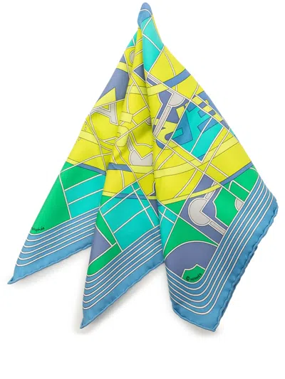 Pre-owned Hermes 2015-2026 Sport Pocket Square Silk Handkerchief In Blue