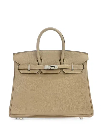 Pre-owned Hermes 2016 25 Birkin Togo-leather Tote Bag In Neutrals