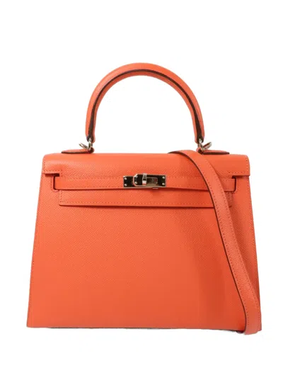 Pre-owned Hermes 2016 25 Kelly Tote Bag In Orange