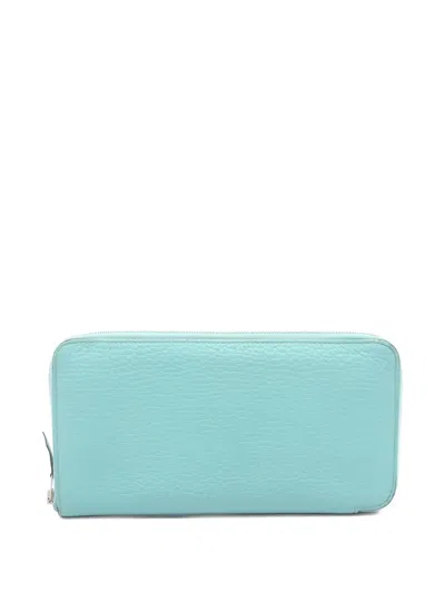 Pre-owned Hermes 2016 Azap Leather Zip Wallet In Blue