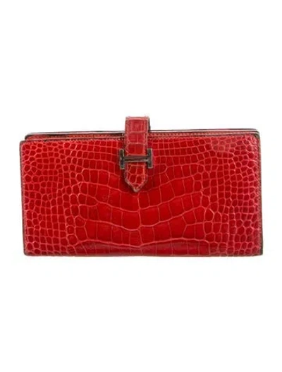 Pre-owned Hermes 2016 Bearn Classic Wallet In Red