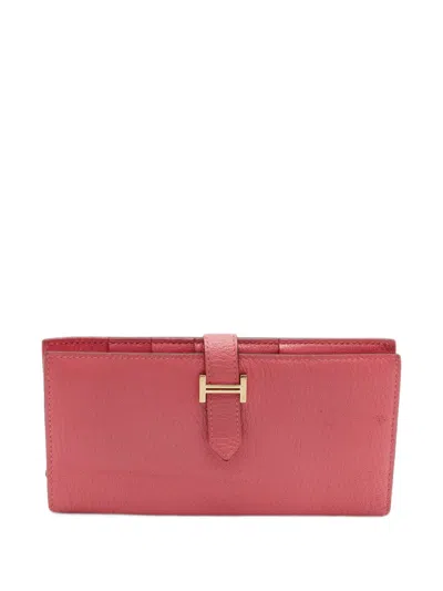 Pre-owned Hermes 2016 Bearn Gusset Leather Wallet In Pink