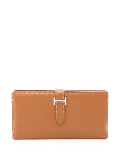 Pre-owned Hermes 2016 Bearn Leather Wallet In Brown