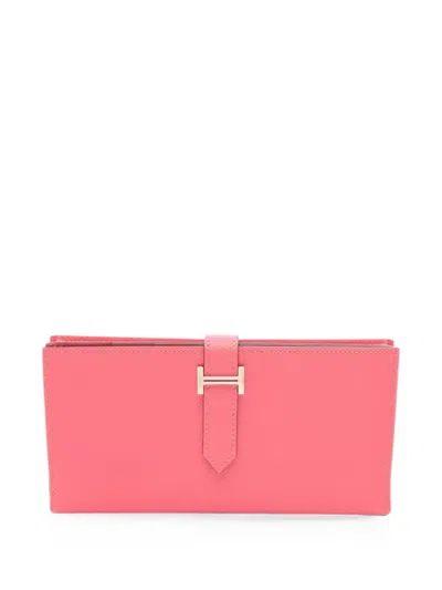 Pre-owned Hermes 2016 Bearn Soufflet Bi-fold Wallet In Pink