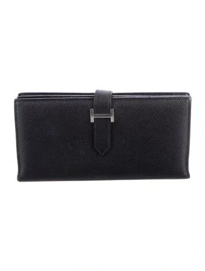 Pre-owned Hermes 2016 Bearn Soufflet Wallet In Black
