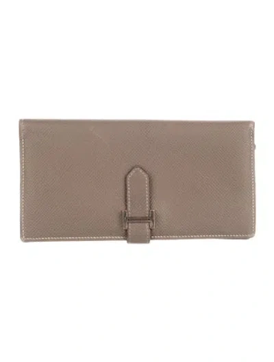 Pre-owned Hermes 2016 Bearn Soufflet Wallet In Brown