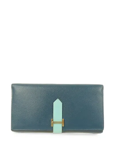 Pre-owned Hermes 2016 Bearn Trifold Wallet In Blue