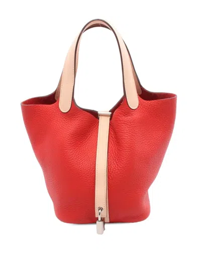 Pre-owned Hermes 2016 Bicolor Clemence And Swift Picotin Lock 18 Handbag In Pink