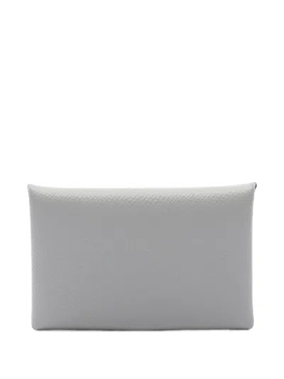 Pre-owned Hermes 2016 Calvi Epsom Coin Purse In Grey