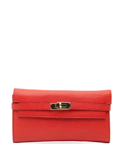 Pre-owned Hermes 2016 Chevre Mysore Kelly Longue Wallet Long Wallets In Red