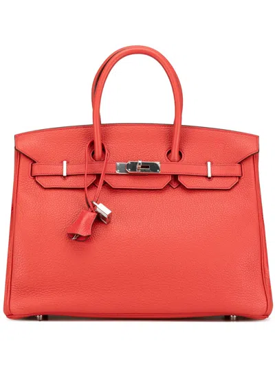 Pre-owned Hermes 2016 Clemence Birkin Retourne 35 Handbag In Red