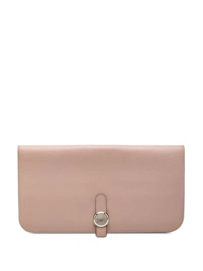 Pre-owned Hermes 2016 Clemence Dogon Wallet Long Wallets In Pink