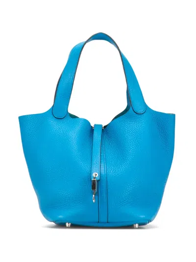 Pre-owned Hermes 2016 Clemence Picotin Lock 18 Handbag In Blue