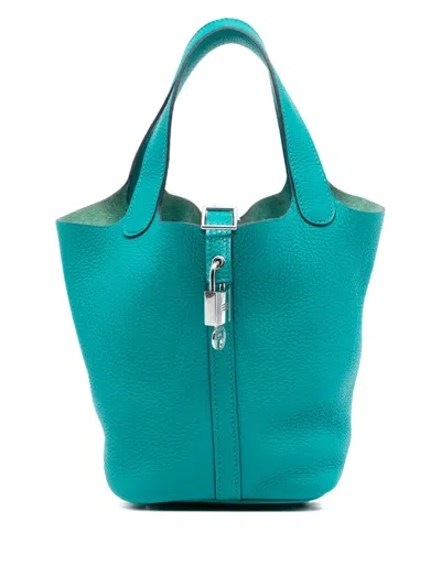 Pre-owned Hermes 2016 Clemence Picotin Lock 18 Handbag In Blue