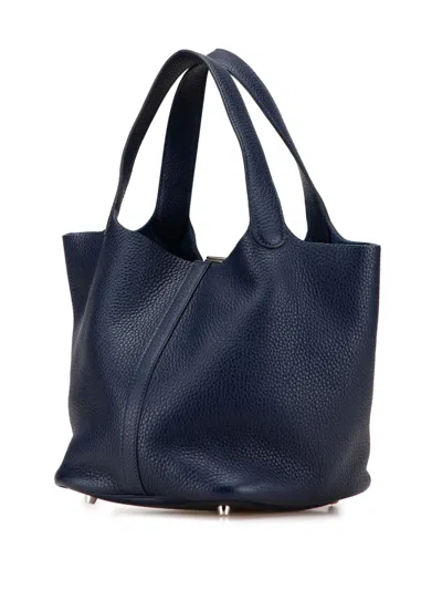 Pre-owned Hermes 2016 Clemence Picotin Lock 22 Handbag In Blue