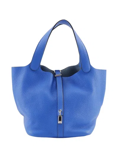 Pre-owned Hermes 2016 Clemence Picotin Lock 22 Handbag In Blue