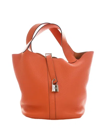 Pre-owned Hermes 2016 Clemence Picotin Lock 26 Handbag In Orange