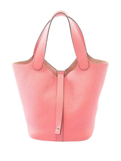 Pre-owned Hermes 2016 Clemence Picotin Lock Pm Handbag In Pink