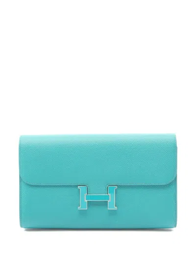 Pre-owned Hermes 2016 Constance Bi-fold Wallet In Blue