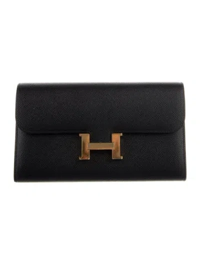 Pre-owned Hermes 2016 Constance Long Wallet In Black