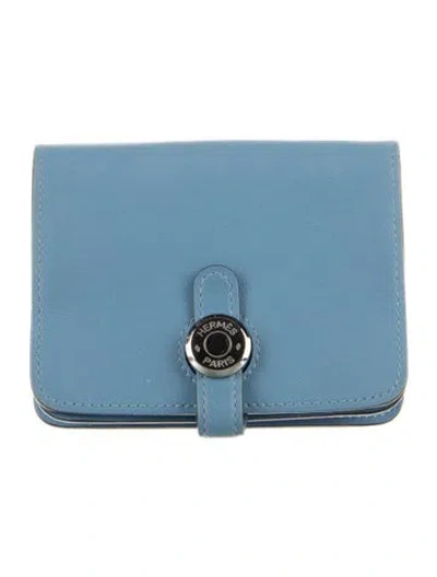 Pre-owned Hermes 2016 Dogon Cardholder In Blue