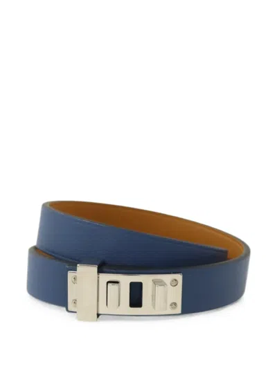 Pre-owned Hermes 2016 Double Tour Leather Bracelet In Blue
