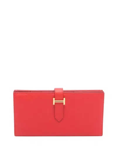 Pre-owned Hermes 2016 Epsom Bearn Soufflet Bifold Wallet Long Wallets In Red