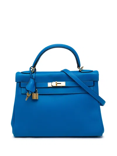 Pre-owned Hermes 2016 Epsom Kelly Ii Retourne 32 Satchel In Blue