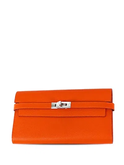 Pre-owned Hermes 2016 Epsom Kelly Longue Wallet Long Wallets In Orange