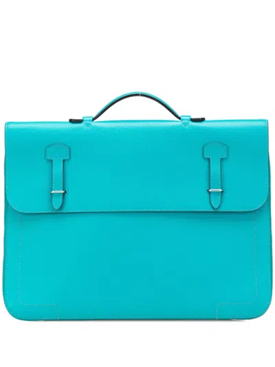 Pre-owned Hermes 2016 Epsom Serviette 57 Briefcase Business Bag In Blue