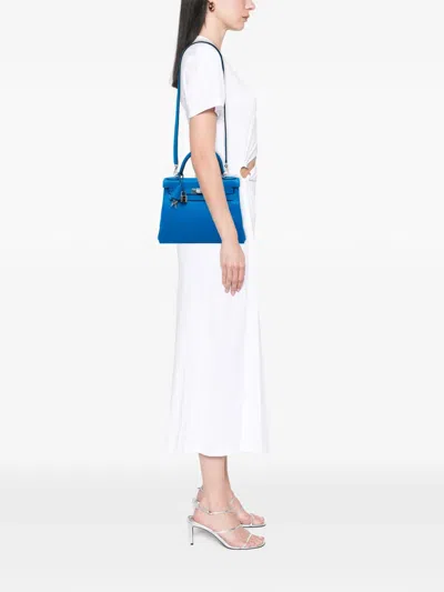 Pre-owned Hermes 2016 Evercolor Kelly Ii Retourne 28 Satchel In Blue