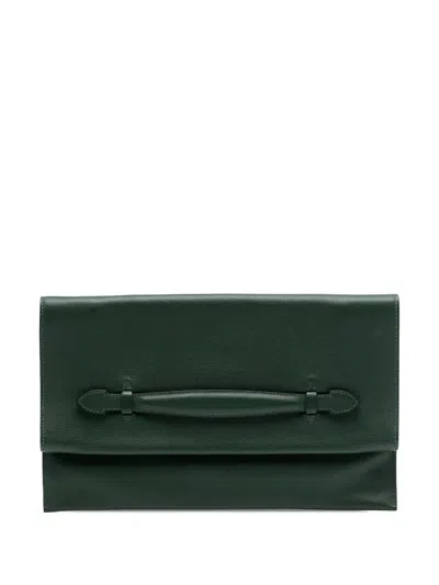 Pre-owned Hermes 2016 Evercolor Pliplat Clutch Bag In Green