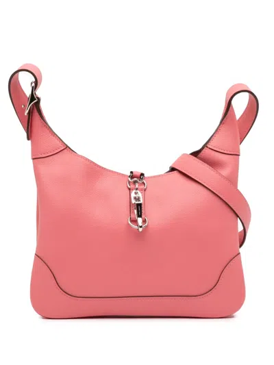 Pre-owned Hermes 2016 Evercolor Trim Duo 24 Crossbody Bag In Pink