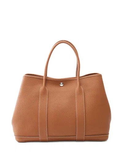 Pre-owned Hermes 2016 Garden Party Pm Leather Handbag In Brown
