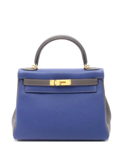 Pre-owned Hermes 2016 Kelly 28 Tote Bag In Blue