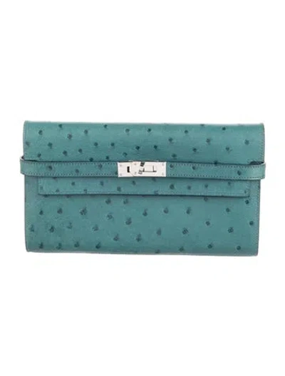 Pre-owned Hermes 2016 Kelly Classique Wallet In Blue