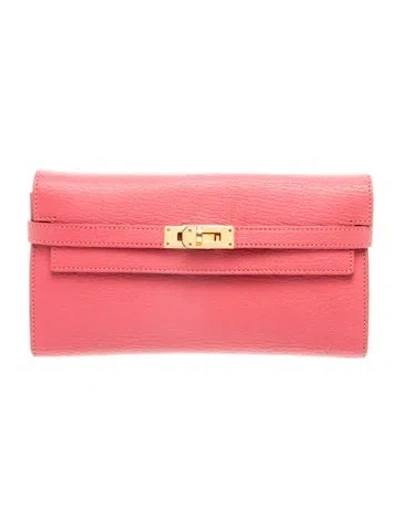 Pre-owned Hermes 2016 Kelly Classique Wallet In Pink