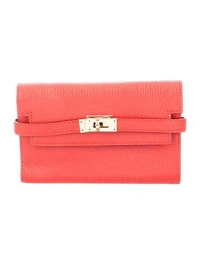 Pre-owned Hermes 2016 Kelly Depliant Medium Wallet In Red