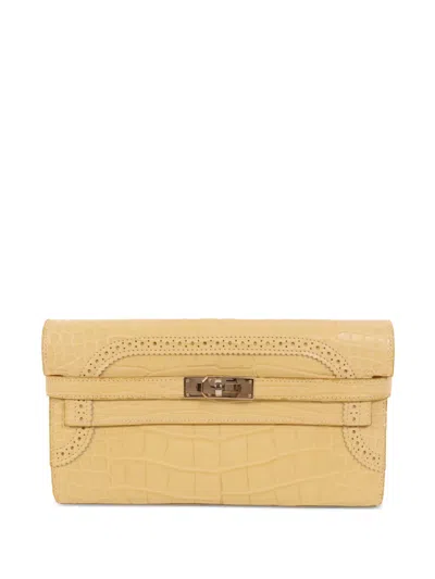 Pre-owned Hermes 2016 Kelly Ghillies Long Wallet In Yellow