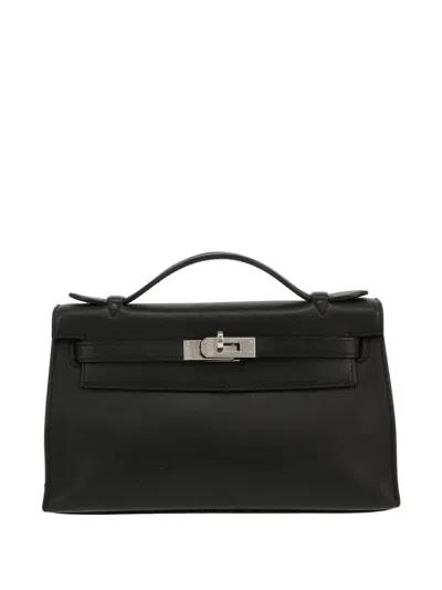 Pre-owned Hermes 2016 Kelly Leather Clutch-bag In Black