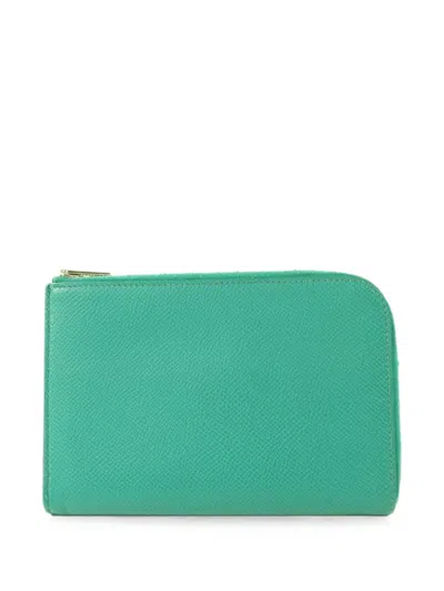 Pre-owned Hermes 2016 Leather Zipper Long Wallet In Green