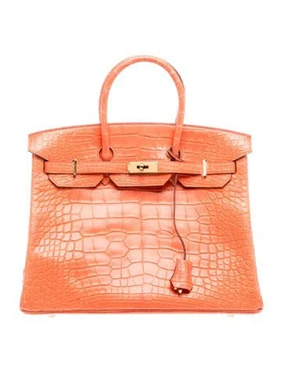 Pre-owned Hermes 2016 Matte Alligator Mississippiensis Birkin 35 In Orange