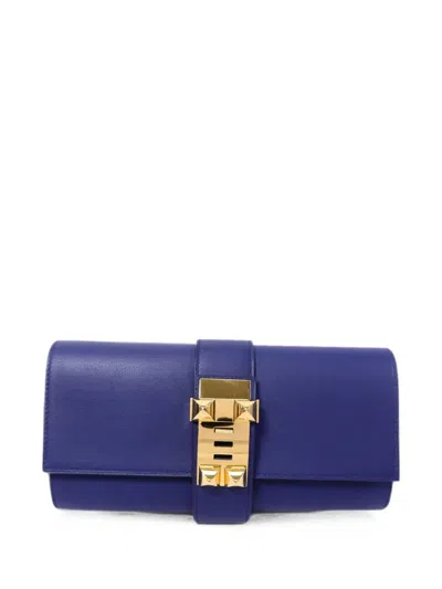 Pre-owned Hermes 2016 Medor Leather Clutch Bag In Blue