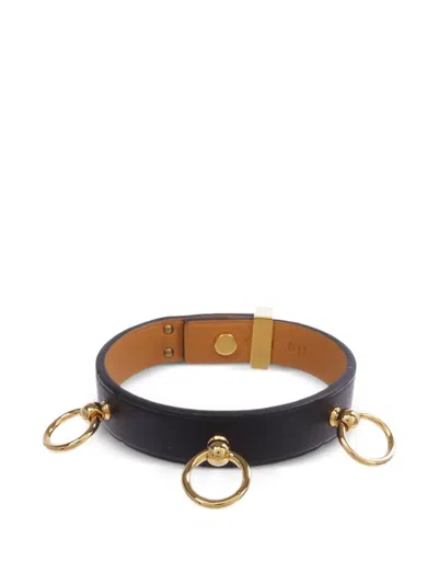 Pre-owned Hermes 2016 Mini Dog Anneaux Leather Bracelet In Gold