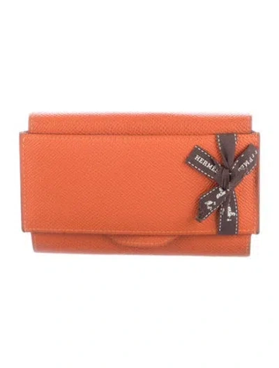 Pre-owned Hermes 2016 Passant Compact Wallet In Orange