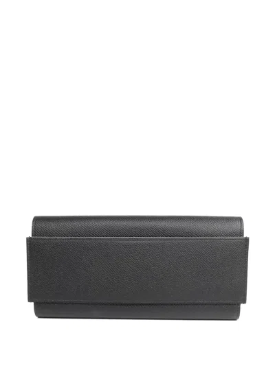 Pre-owned Hermes 2016 Passant Long Leather Wallet In Black