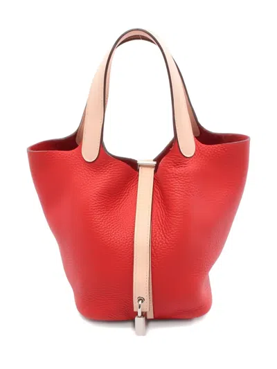 Pre-owned Hermes 2016 Picotin Lock Touch Leather Tote Bag In Red