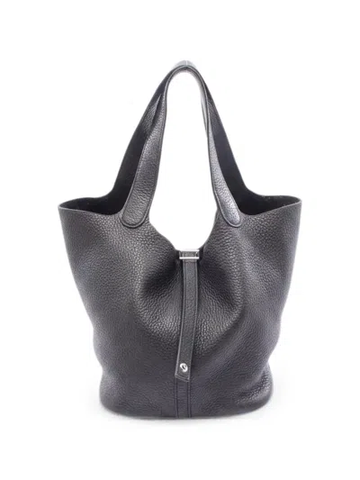 Pre-owned Hermes 2016 Picotin Mm Leather Tote Bag In Black