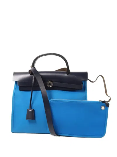 Pre-owned Hermes 2016 Pm Herbag Tote Bag In Blue