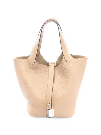 Pre-owned Hermes 2016 Pm Picotin Lock Leather Tote Bag In Neutral